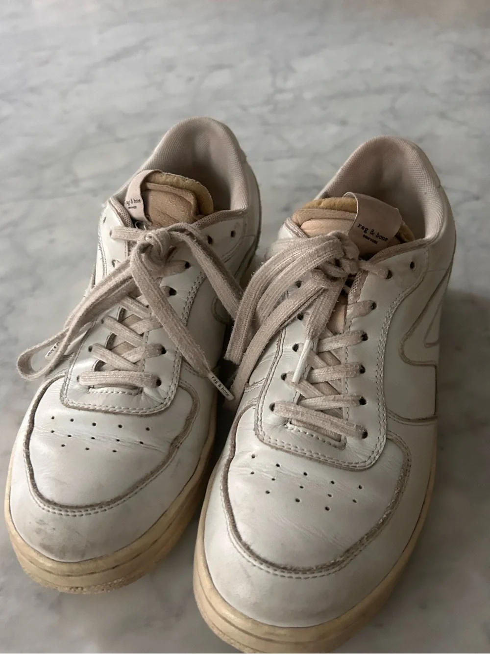 Women's Rag & Bone Low-Top Leather Sneakers in Cream